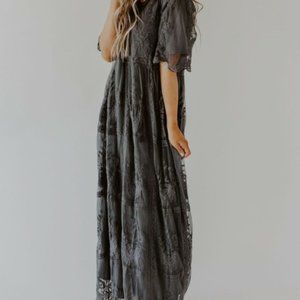 Grey embroidered lace maxi dress